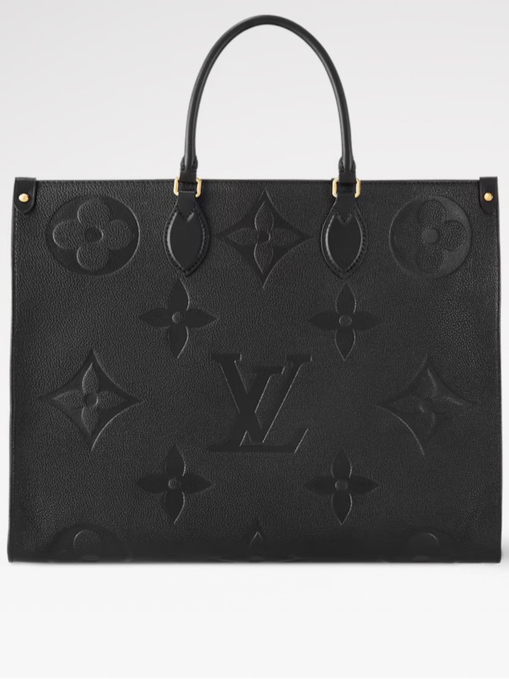 Louis Vuitton Black Embossed Leather Monogram Tote with Gold Hardware